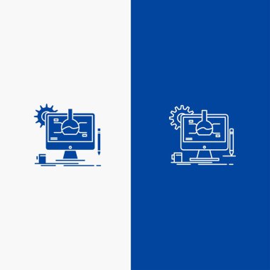 Kimyasal, Deney, It, Teknoloji Hattı ve Glyph Solid simgesi Mavi afiş Hattı ve Glyph Solid simgesi Mavi afiş