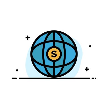 World, Globe, Internet, Dollar  Business Flat Line Filled Icon V