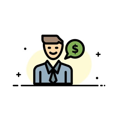 Adam, İş, İş, Dolar İş Düz Hat Dolu Simge Vektör Ba