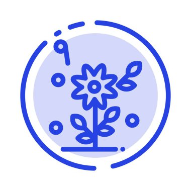 Çiçek, aşk, kalp, düğün mavi noktalı çizgi çizgi simgesi