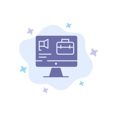 Bilgisayar, Çanta, Hoparlör, Soyut Bulut Backgrou Üzerinde İş Mavi Simge