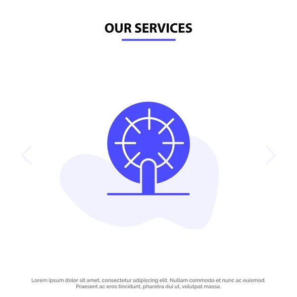Vores tjenester Hjul, båd, skib, skib Solid Glyph ikon Webkort T – Stock-vektor