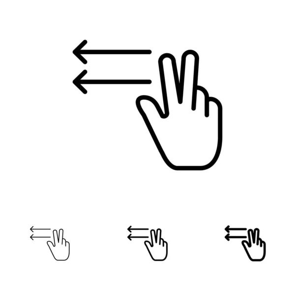 Vingers, gebaar, Lefts vet en dun zwarte lijn icon set — Stockvector