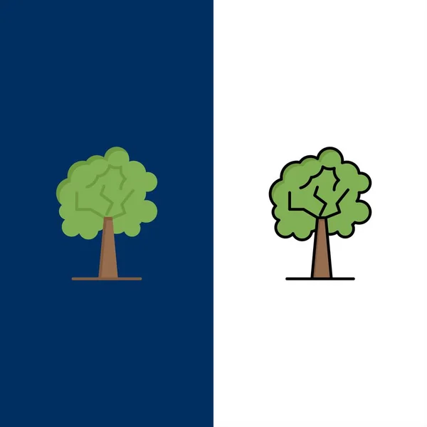 Träd, växt, tillväxt ikoner. Platt och linje fyllt Ikonuppsättning vektor — Stock vektor