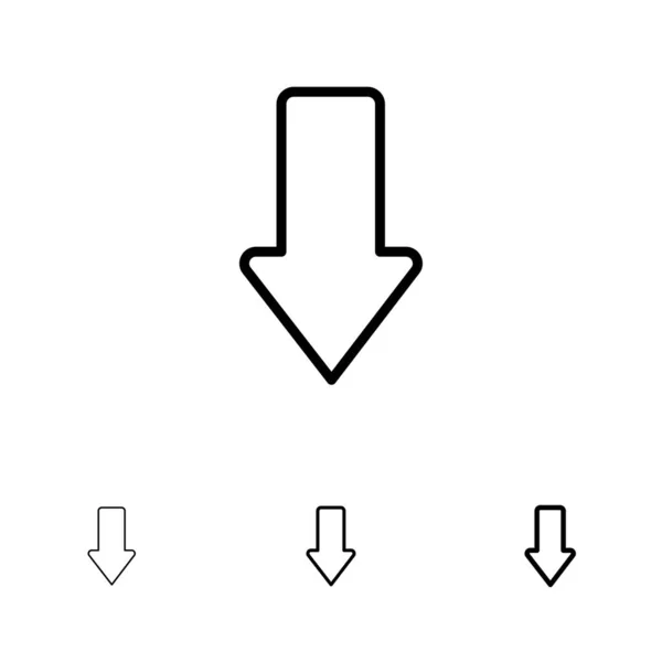 Стрелки, Стрелки, Вниз, Смелые и тонкие черные линии — стоковый вектор