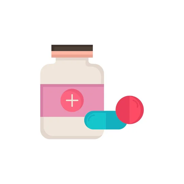 Medicina, píldora, cápsula, medicamentos, tableta Color plano Icono Vector — Archivo Imágenes Vectoriales