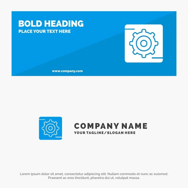 Engrenage, réglage, boîte Bannière de site Web SOlid Icon et logo d'entreprise T — Image vectorielle