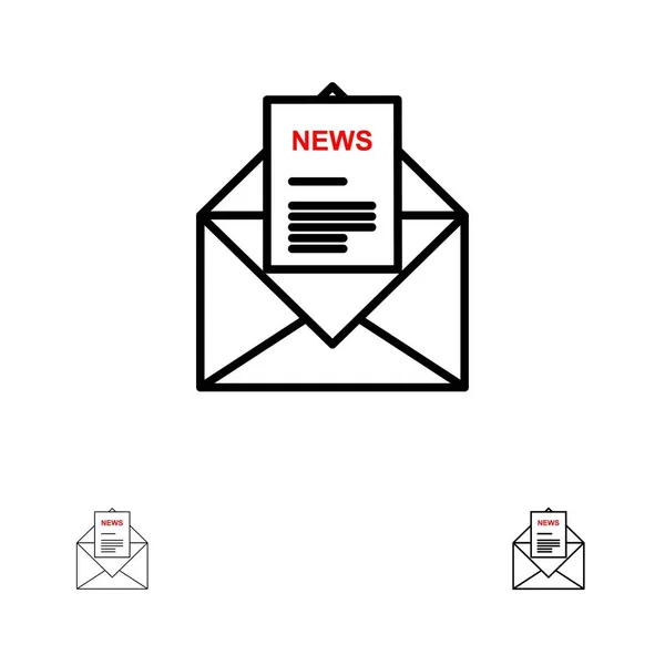 News, Email, Business, Correspondant, Lettre Gras et noir mince — Image vectorielle