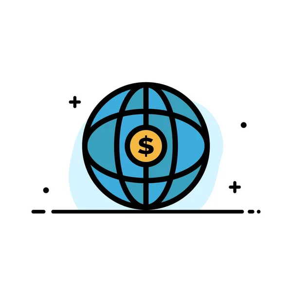 World, Globe, Internet, Dollar  Business Flat Line Filled Icon V — Stok Vektör