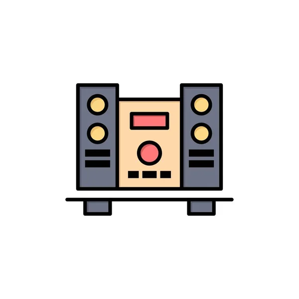 Woofer, alto-falante, música Flat Color Icon. Ícone vetorial banne — Vetor de Stock