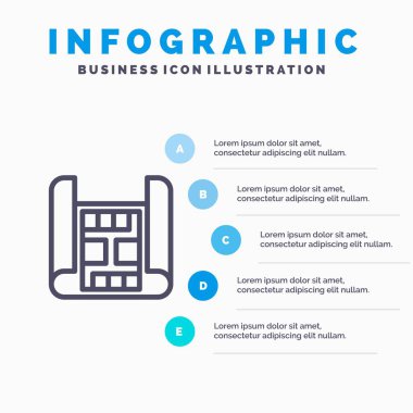 5 adımlı harita, inşaat, yapı hattı simgesi sunu 