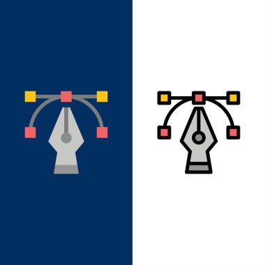 Tasarım, Grafik, Araç Simgeleri. Düz ve Çizgi Dolu Simge Seti Vect