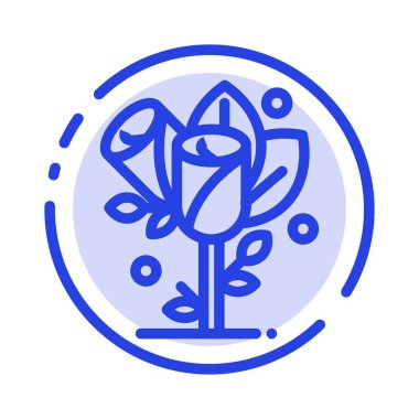 Çiçek, aşk, kalp, düğün mavi noktalı çizgi çizgi simgesi