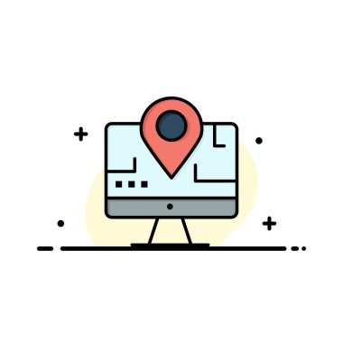 Bilgisayar, Harita, Konum, Eğitim İş Logo Şablonu. Düz Renk