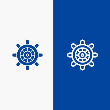 Tekne, Gemi, Tekerlek Hattı ve Glyph Solid simgesi Mavi afiş Hattı ve