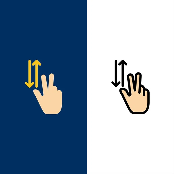 Finger, Gestures, Two, Up, Down  Icons. Flat and Line Filled Ico — Stock Vector