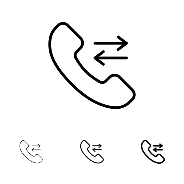 Odpověď, Call, kontaktovat nás tučné a tenká černá čára sada ikon — Stockový vektor