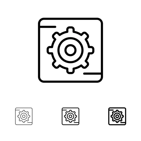 Fogaskerék, Beállítás, Doboz Félkövér és vékony fekete vonal ikon készlet — Stock Vector