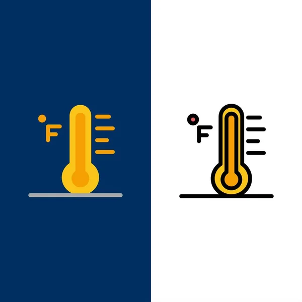 Wolken, Licht, Regen, Sonne, Temperatursymbole. Flach- und Linienfüllung — Stockvektor