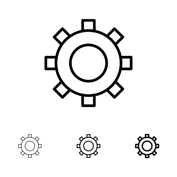 Cogs, engrenages, réglage Ensemble d'icônes de ligne noire audacieuses et minces — Image vectorielle