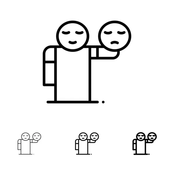 Homme, Main, Emojis, Soins de santé Ensemble d'icônes noires fines et audacieuses — Image vectorielle