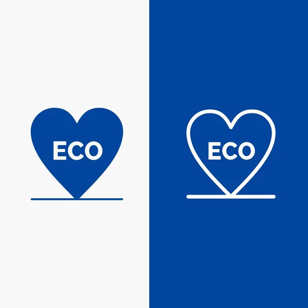 Eko, serce, miłość, środowisko linia i glif ikona Solid niebieski Ban — Wektor stockowy