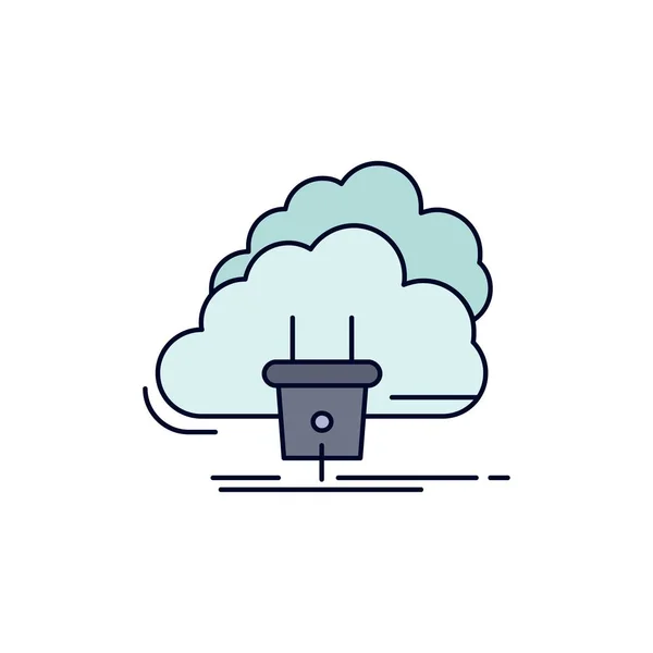 Chmura, połączenie, energia, Sieć, moc płaski kolor ikona wektor — Wektor stockowy