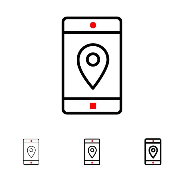 Application, Mobile, Mobile Application, Location, Map Bold and — стоковый вектор