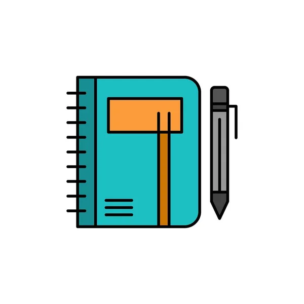 Werkmap, Business, notitie, Kladblok, pad, pen, platte kleur schetsen — Stockvector
