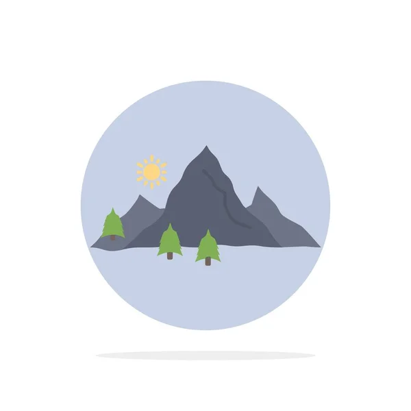 Montagne, paysage, colline, nature, arbre Flat Color Icon Vector — Image vectorielle