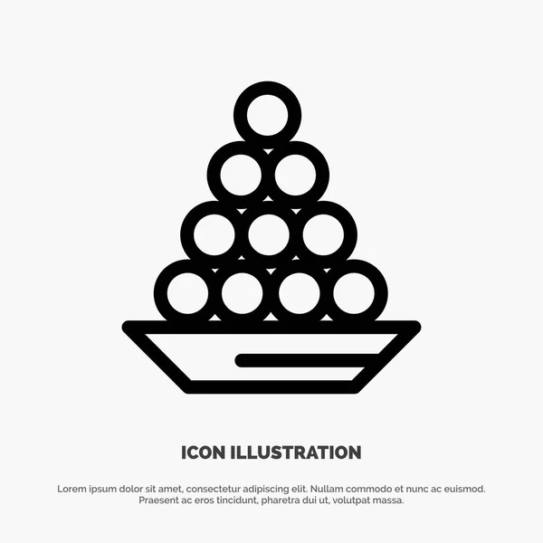 Bowl, Delicacy, Dessert, Indian, Laddu, Sweet, Treat Line Icon V — Stock Vector