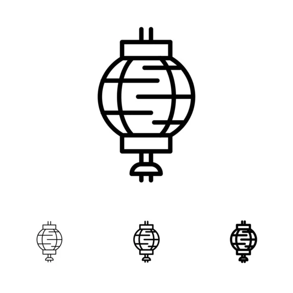 Ліхтар, Китай, китайський, прикраса сміливі і тонкі чорні лінії ICO — стоковий вектор