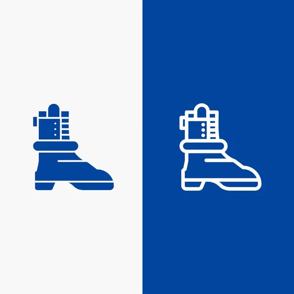 Shoes, Boot, American Line and Glyph Solid icon Blue banner Line — Stock Vector