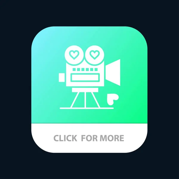 Fotoaparát, Film, Videokamera, Láska, Valentine Mobile App Button. — Stockový vektor