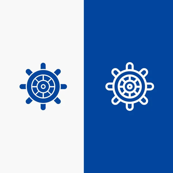 Barco, Barco, Línea de Rueda y Glifo Icono Sólido Banner Azul Línea y — Vector de stock