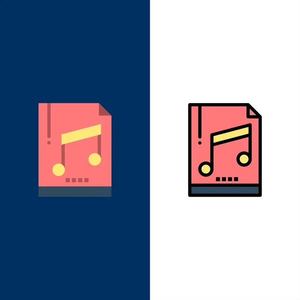 Audio, Ordinateur, Fichier, Mp3, Exemple d'icônes. Plat et ligne rempli — Image vectorielle