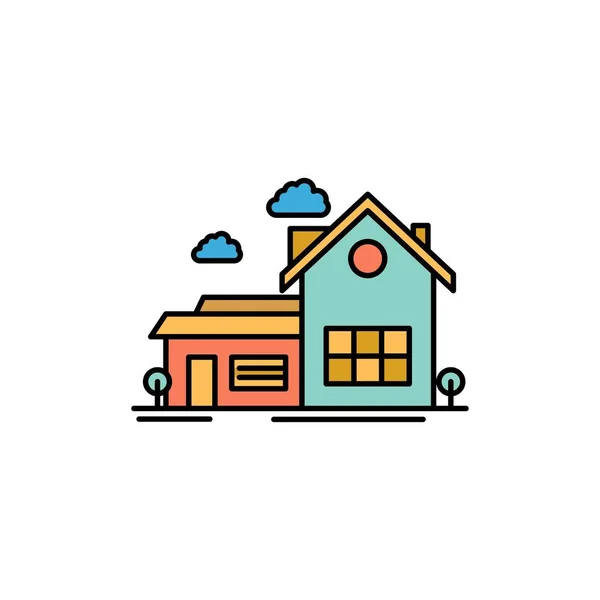 首页， 房子， 空间， 别墅， 农舍平面颜色图标.矢量 ic — 图库矢量图片