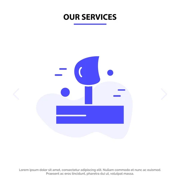 Nuestros servicios Soplando, Clima, Viento, Invierno Glifo Sólido Icono Web — Vector de stock