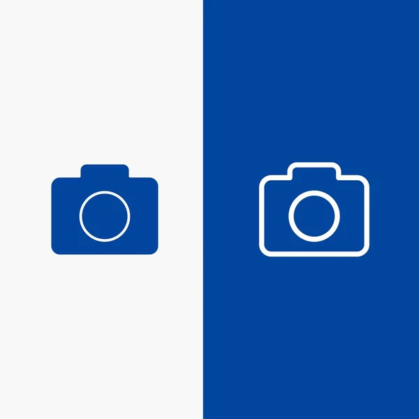 Instagram 、カメラ、画像ライン、グリフソリッドアイコン｜Blue banner L — ストックベクタ