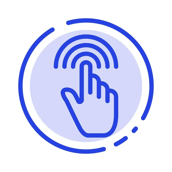 Prst, speciální tahy, ručička, rozhraní, tlačítko s modrou tečkovanou čárou ICO — Stockový vektor