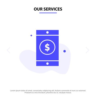 Hizmetlerimiz Mobil, Dolar, Sign Solid Glyph Icon Web kartı Temp