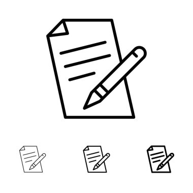 Dosya, Eğitim, Kalem, Kalem Kalın ve ince siyah çizgi simge seti