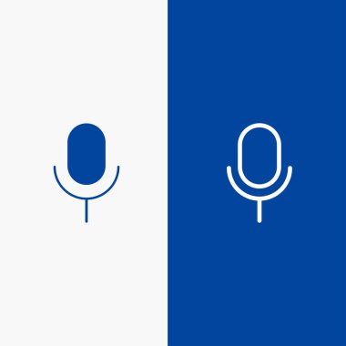 Mikrofon, Mikrofon, Temel, Ui Line ve Glyph Solid simgesi Mavi afiş