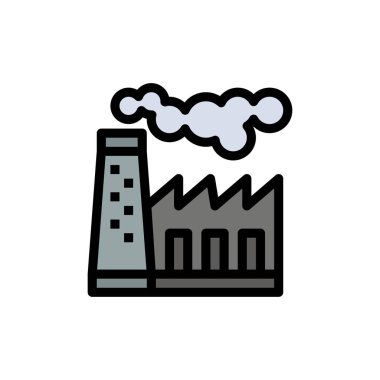 fabrika, kirlilik, üretim, duman düz renk simgesi. Vektör simgesi afiş Şablonu
