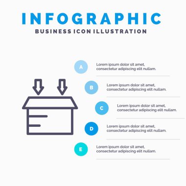 Box, Lojistik, 5 adımlı açık çizgi simgesi sunum infograp