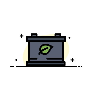 Pil, Kaydet, Yeşil İş Düz Hat Dolgulu Simge Vektör Bann