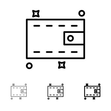 Cüzdan, Para, Nakit Kalın ve ince siyah çizgi simgesi seti