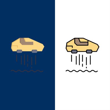 Hover araba, Kişisel, Araba, Teknoloji Simgeleri. Düz ve Hat Dolgusu