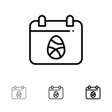 Takvim, Yumurta, Paskalya, Gün Kalın ve ince siyah çizgi simgesi seti