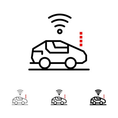 Otomatik, Araba, Wifi, Sinyal Kalın ve ince siyah çizgi simge seti